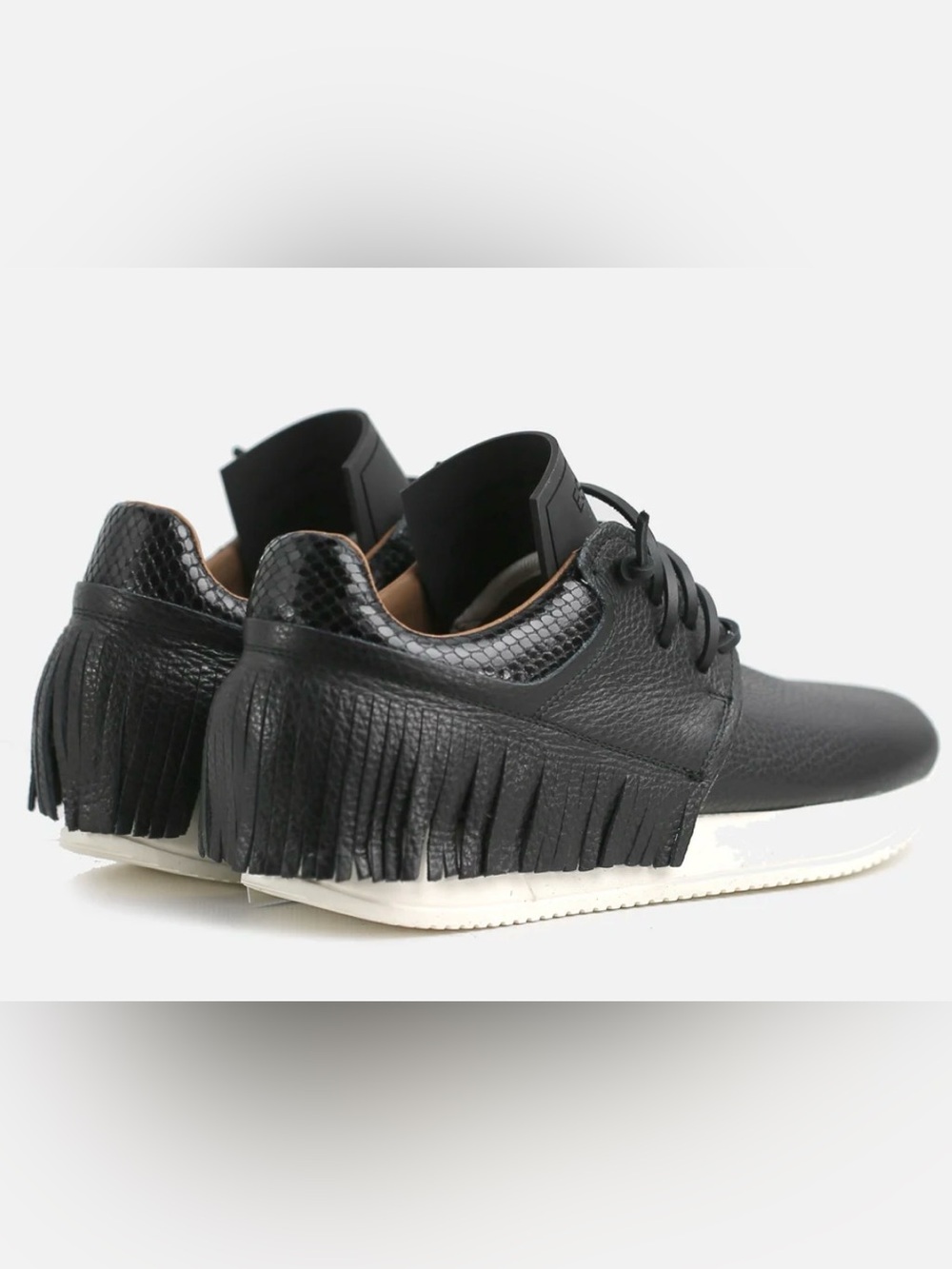 Esseutesse Black Leather Fringe Sneakers Size 39